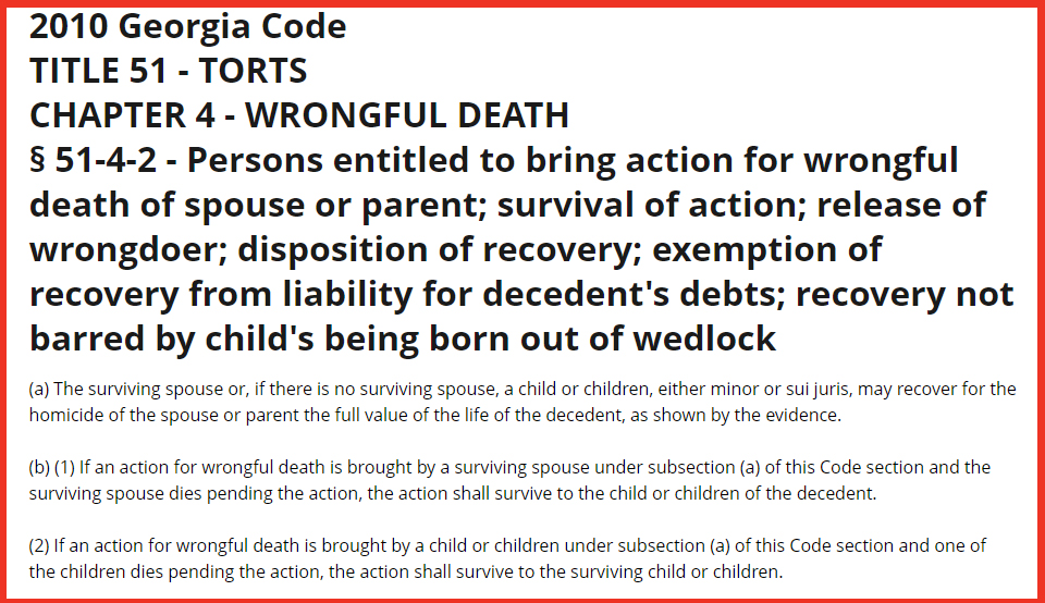 Georgia Code Torts Wrongful Death