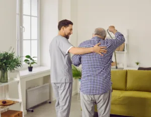 a nurse assisting elder